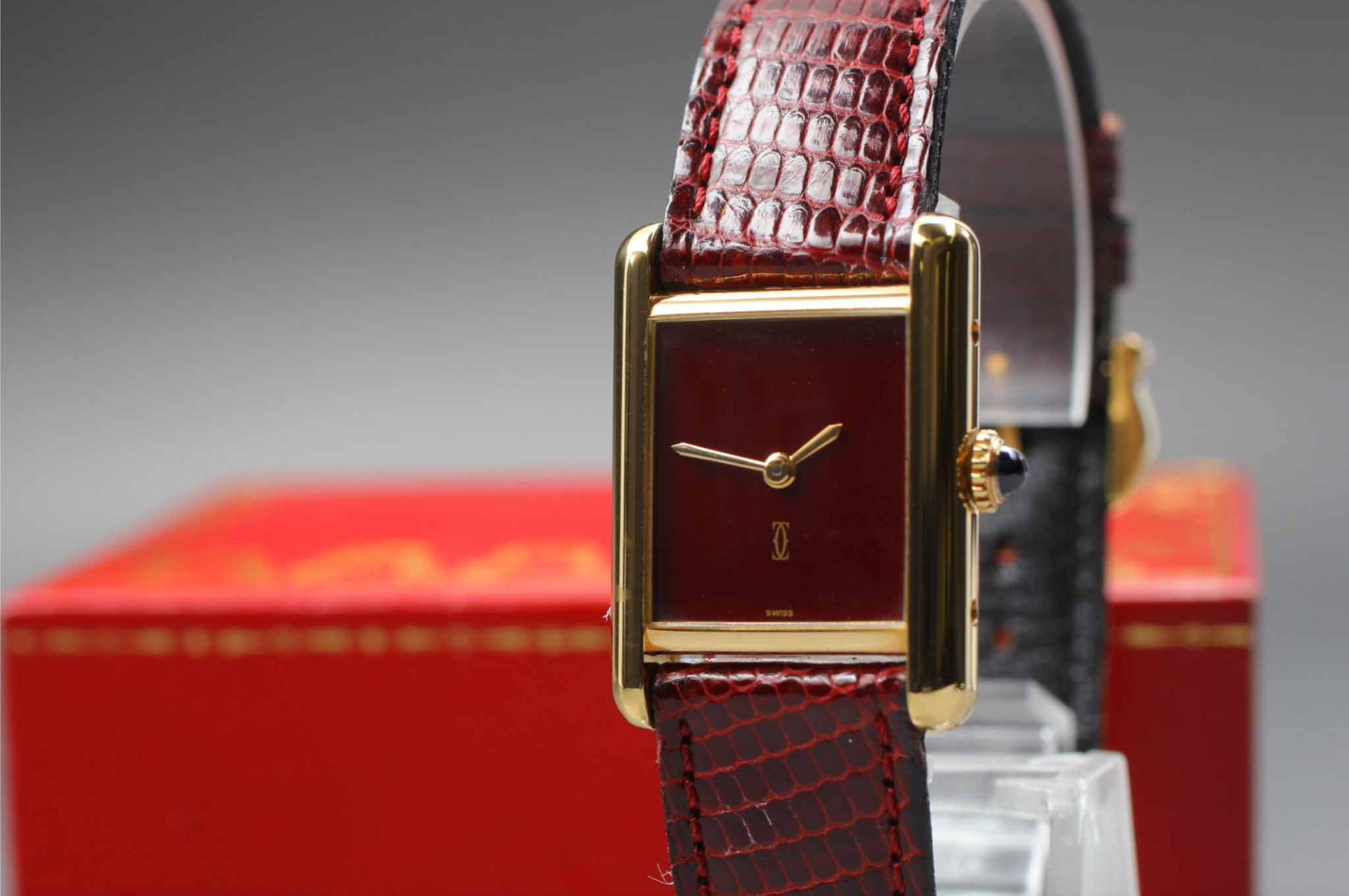 Red Dial Rectangular Dress Watch | 23x30mm | Manual Wind | Full Set with Box & Papers